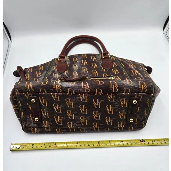 Dooney & Bourke Monogram Satchel Bag Brown Gold DB‎ Logo 1975 Leather Trim - Picture 8 of 11